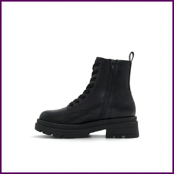 Chunky Combat Boots Vegan Lug Sole Round Toe Zipper Closure